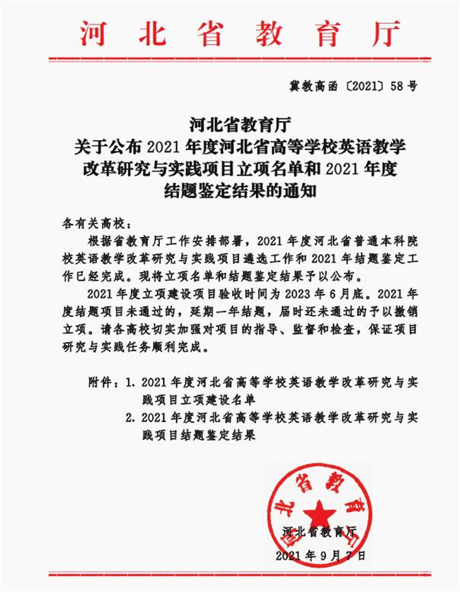 太阳成获批河北省高等学校英语教学改革研究与实践项目立项