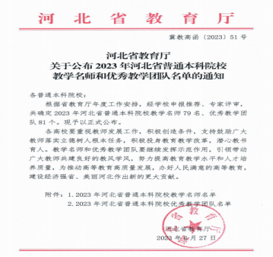 太阳成教师薛芳及工程与造价专业教学团队分获河北省“教学名师”、“优秀教学团队”荣誉称号