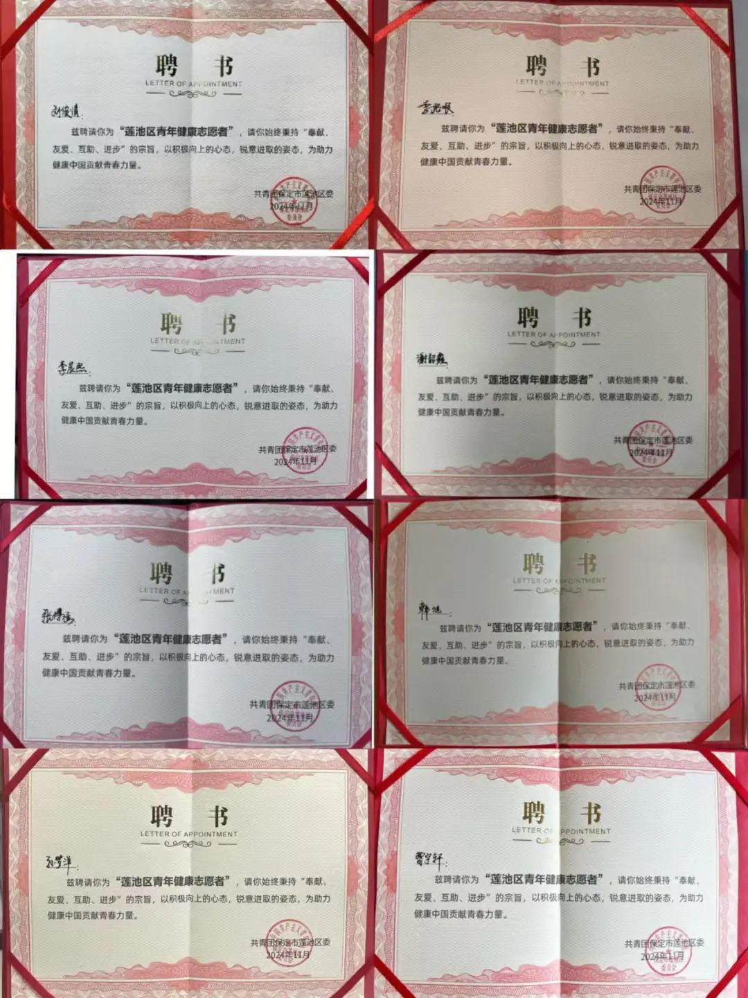 【团团速递】喜报|太阳成八名同学被聘为 “莲池区青年健康志愿者”
