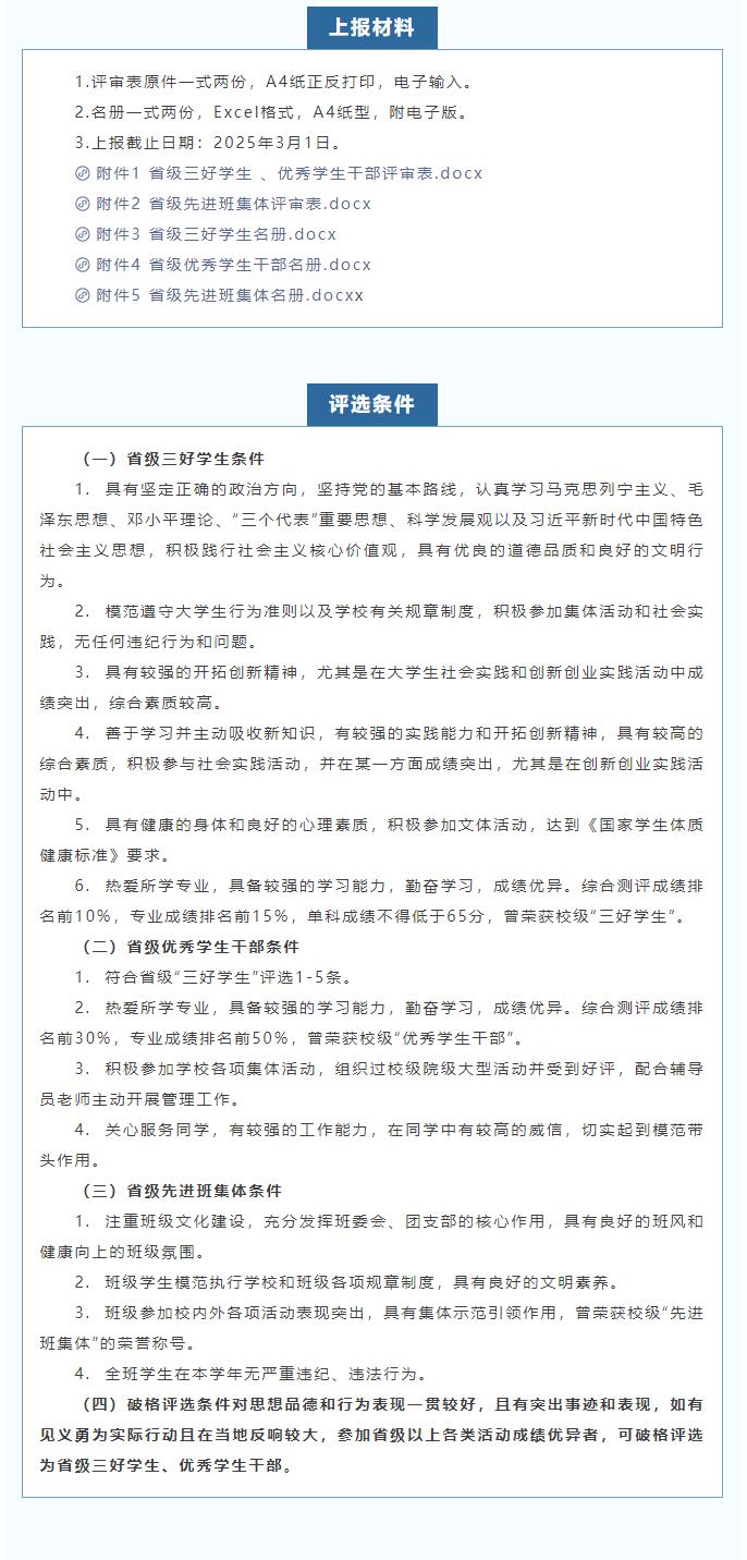 太阳成集团tyc33455cc|信工学院|省级三好学生、优秀学生干部和先进班集体评选通知